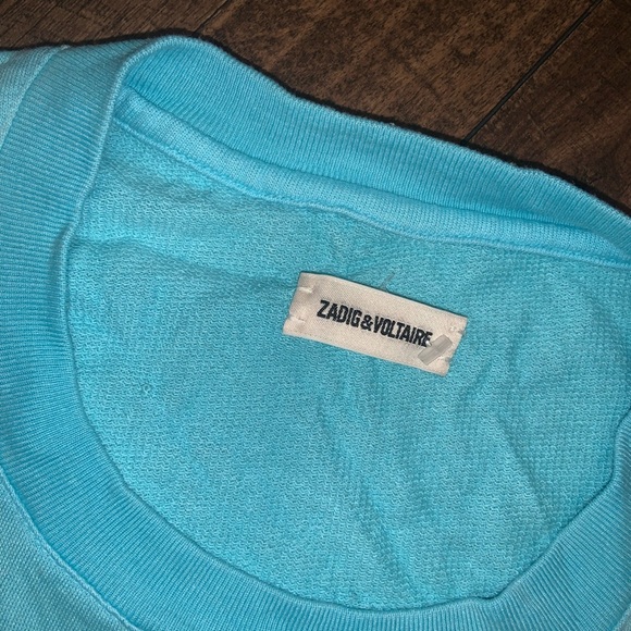 Zadig & Voltaire  spring happy glitter graphic crew top blue designer fall - Picture 3 of 6